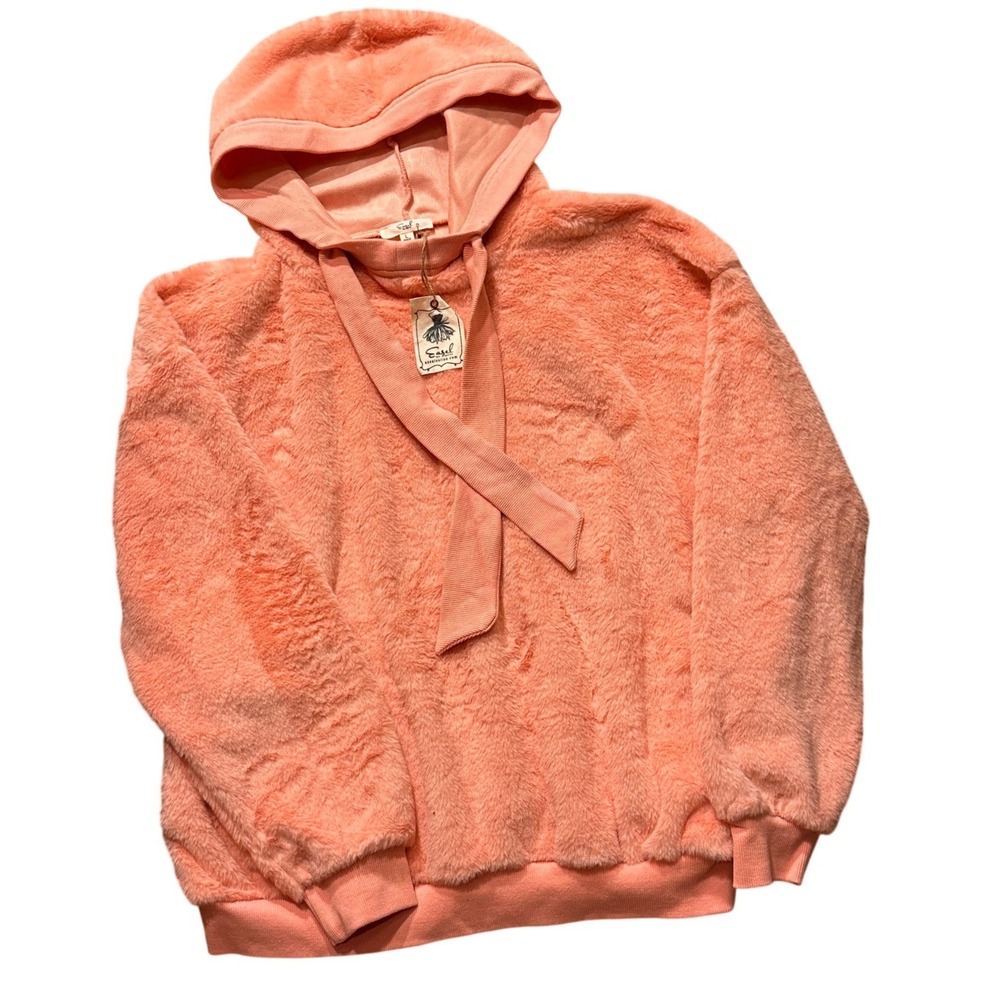 Easel Faux Fur Hoodie Women Large Peach Pink Soft Plush Pullover Cozy Girly